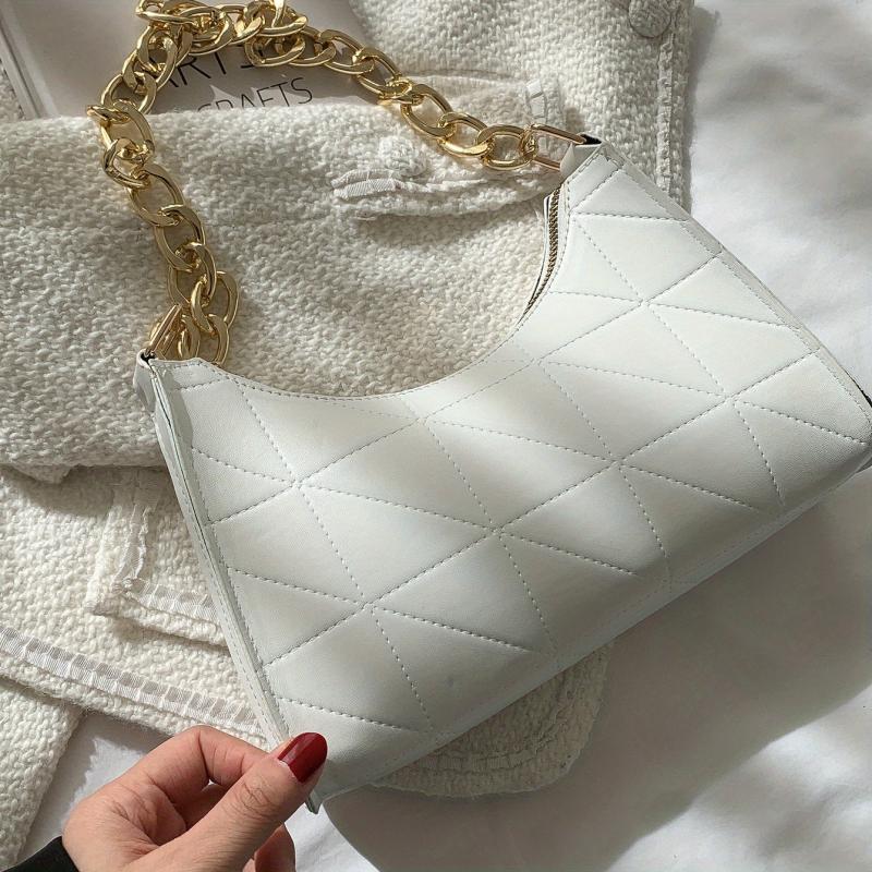 Argyle Quilted Baguette Chain Shoulder Bag Zipper Purse