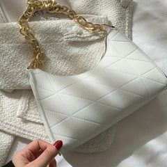 Argyle Quilted Baguette Chain Shoulder Bag Zipper Purse
