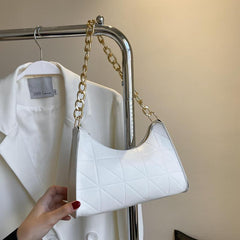 Argyle Quilted Baguette Chain Shoulder Bag Zipper Purse