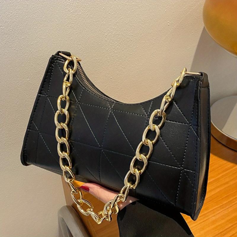 Argyle Quilted Baguette Chain Shoulder Bag Zipper Purse