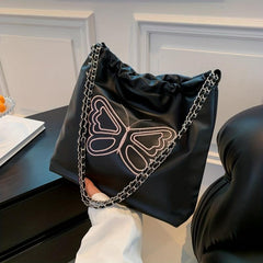 Butterfly Embroidered Tote Bag PU Leather Chain Shoulder Bag