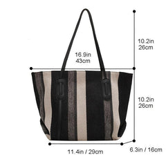 Striped Canvas Tote Bag Large Capacity Shoulder Bag Casual Shopping Bag