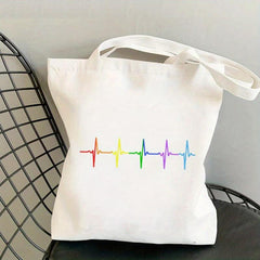 Rainbow Heart Print Tote Bag LGBT Canvas Shoulder Bag Pride Month Handbag