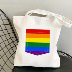 Rainbow Heart Print Tote Bag LGBT Canvas Shoulder Bag Pride Month Handbag
