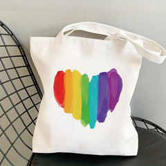 Rainbow Heart Print Tote Bag LGBT Canvas Shoulder Bag Pride Month Handbag