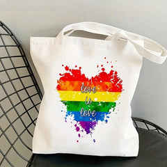Rainbow Heart Print Tote Bag LGBT Canvas Shoulder Bag Pride Month Handbag