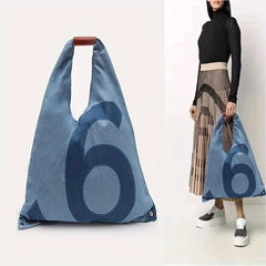 Niche Denim Tote Bag Letter Graphic Shoulder Bag Large Capacity Handbags
