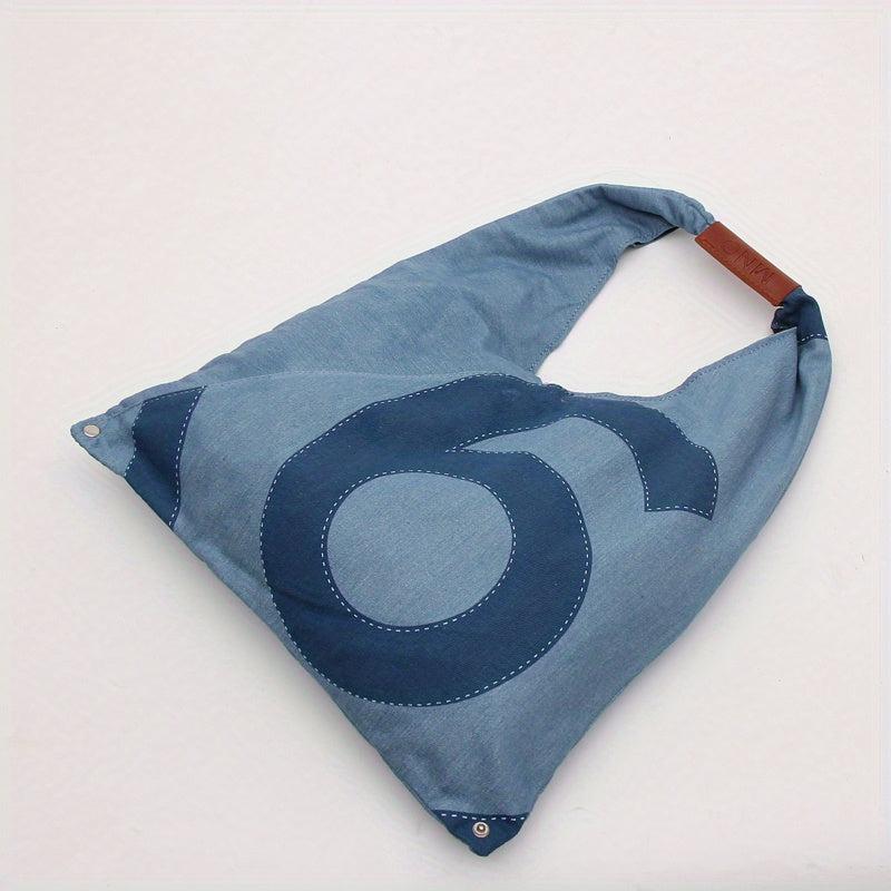 Niche Denim Tote Bag Letter Graphic Shoulder Bag Large Capacity Handbags