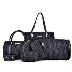 6Pcs Quilted Handbags Set Women's PU Leather Tote Crossbody Wallet Clutch Purse