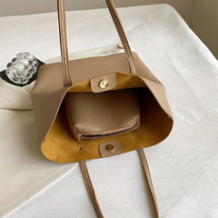 Large Capacity Solid Tote Bag With Cosmetic Inner Bag