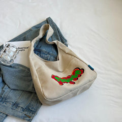 Cartoon Letter Print Shoulder Bag Canvas Casual Bag
