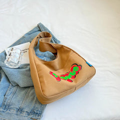 Cartoon Letter Print Shoulder Bag Canvas Casual Bag