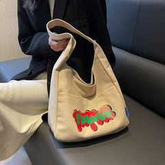 Cartoon Letter Print Shoulder Bag Canvas Casual Bag