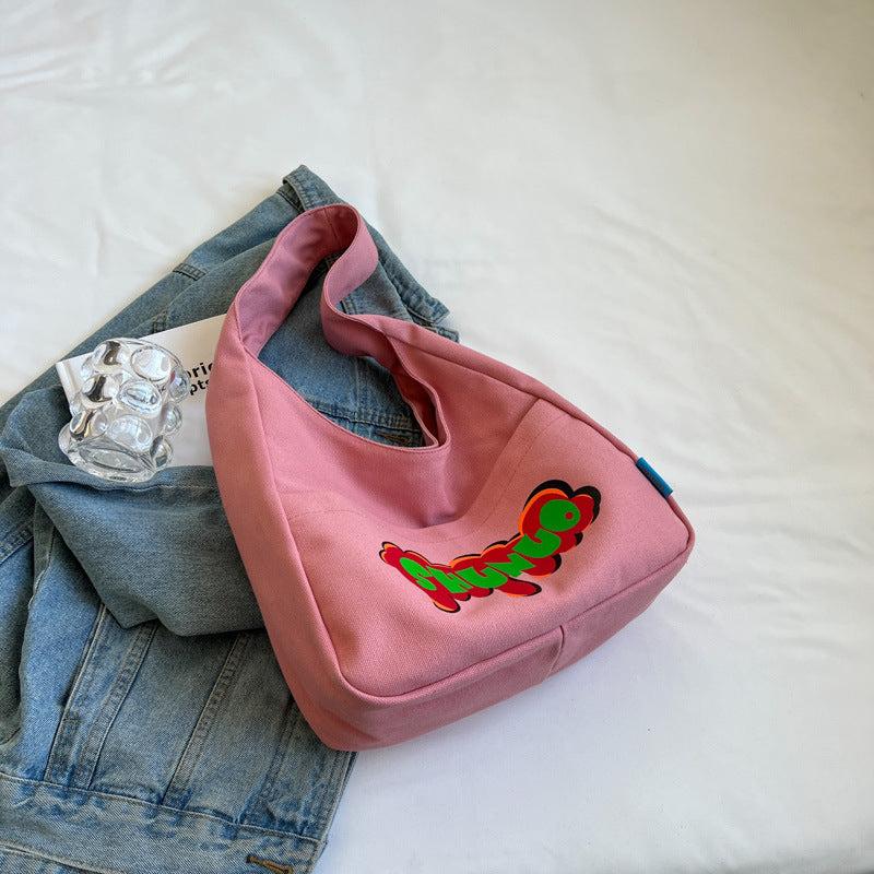Cartoon Letter Print Shoulder Bag Canvas Casual Bag