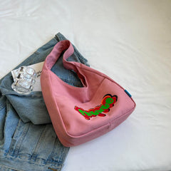 Cartoon Letter Print Shoulder Bag Canvas Casual Bag