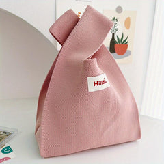 Letter Patch Decor Crochet Bag Solid Tote Handbag Knitted Wrist Bag