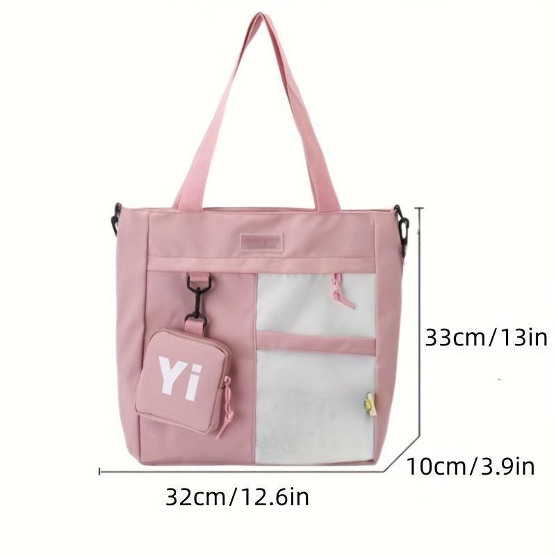 Colorblock Preppy Handbag with Mini Purse