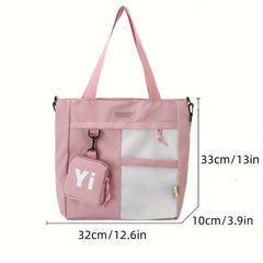 Colorblock Preppy Handbag with Mini Purse