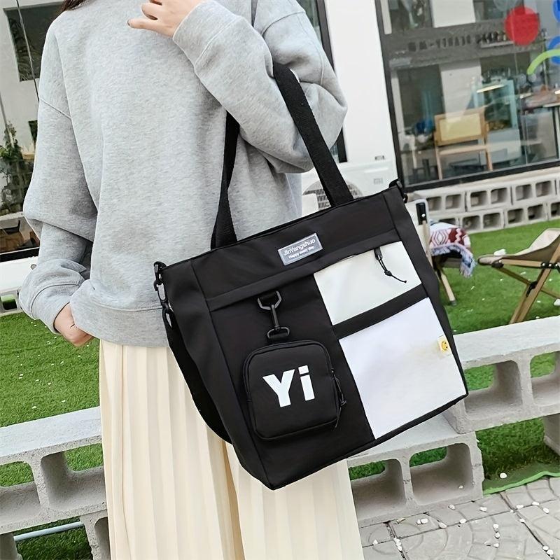Colorblock Preppy Handbag with Mini Purse