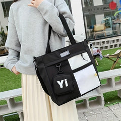 Colorblock Preppy Handbag with Mini Purse