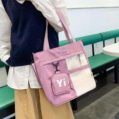 Colorblock Preppy Handbag with Mini Purse