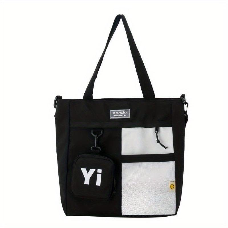 Colorblock Preppy Handbag with Mini Purse