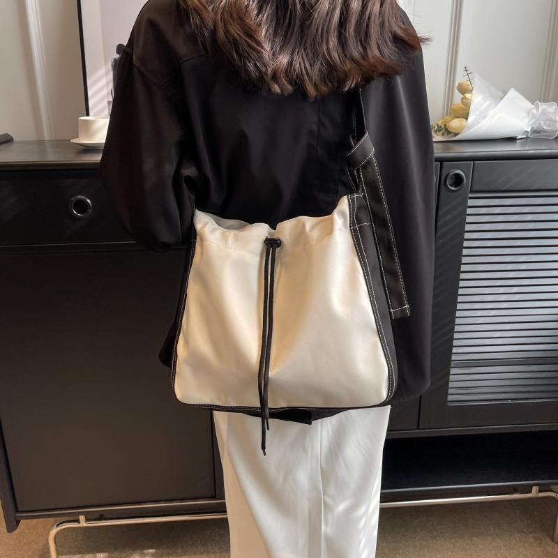 Canvas Drawstring Tote Bag Large Capacity Lightweight Crossbody Shopping Bag
