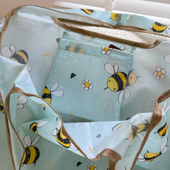 Bee Graphic Pattern Canvas Bag Reusable Shopper Bag Multifunctional Shoulder Bag