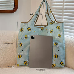 Bee Graphic Pattern Canvas Bag Reusable Shopper Bag Multifunctional Shoulder Bag