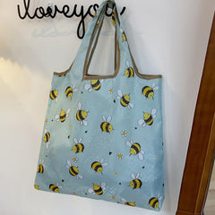 Bee Graphic Pattern Canvas Bag Reusable Shopper Bag Multifunctional Shoulder Bag