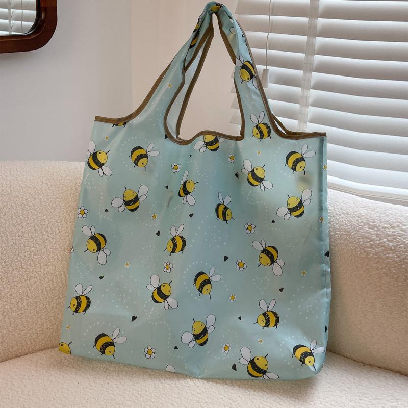 Bee Graphic Pattern Canvas Bag Reusable Shopper Bag Multifunctional Shoulder Bag