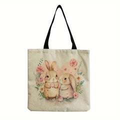 Cartoon Bunny Print Canvas Bag for Easter