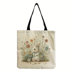 Cartoon Bunny Print Canvas Bag for Easter