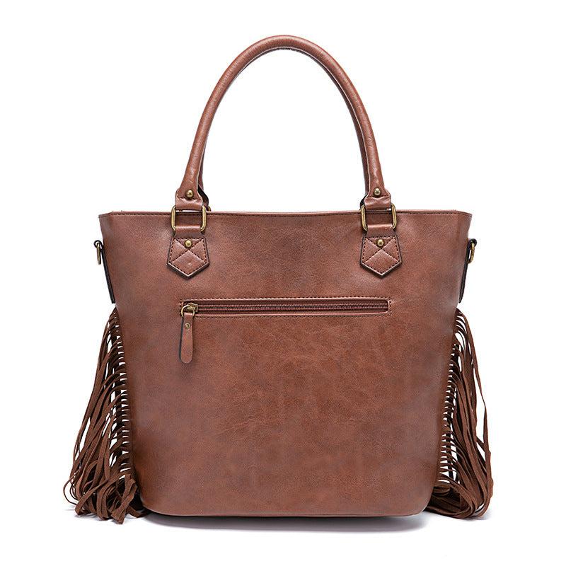 Leopard Pattern Tote Bag Fringe Trim Shoulder Bag