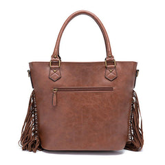 Leopard Pattern Tote Bag Fringe Trim Shoulder Bag