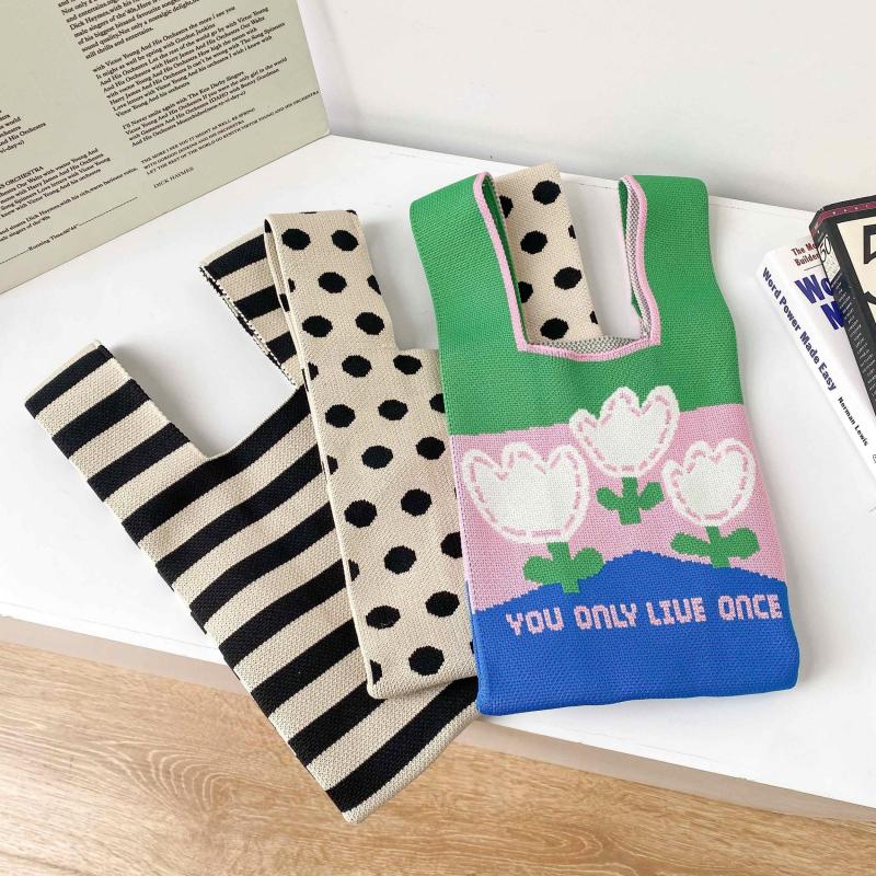 Leopard Pattern Crochet Bag Tote Handbag Vest Wrist Purse