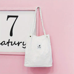 Corduroy Tote Bag Reusable Shopping Bag with Letter Patch