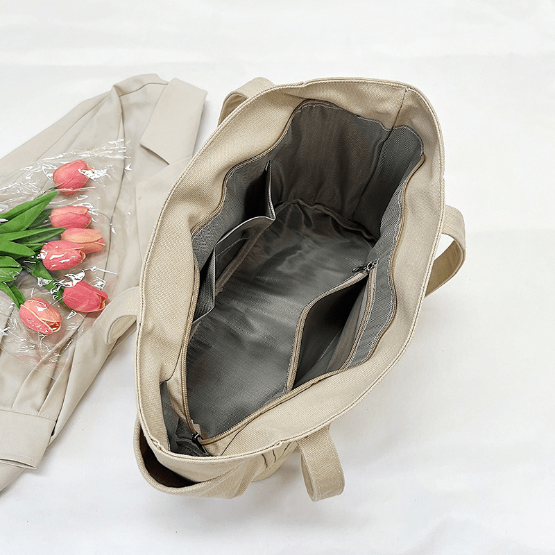 Solid Tote Bag Large Capacity Shoulder Bag Portable Casual Storage Bag