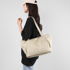 Solid Tote Bag Large Capacity Shoulder Bag Portable Casual Storage Bag