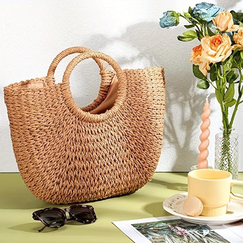 Straw Woven Beach Bag Large Tote for Summer Women's Purse
