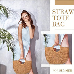 Straw Woven Beach Bag Large Tote for Summer Women's Purse