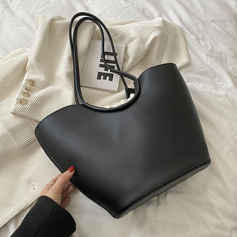Vintage Tote Bag Solid Shoulder Bag Large Capacity Handbag