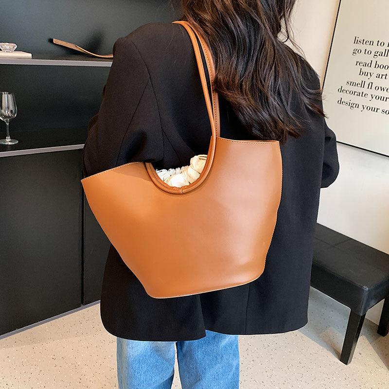 Vintage Tote Bag Solid Shoulder Bag Large Capacity Handbag