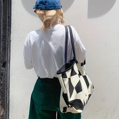 Casual Pattern Canvas Shoulder Bag Large Tote Handbag For Shopping