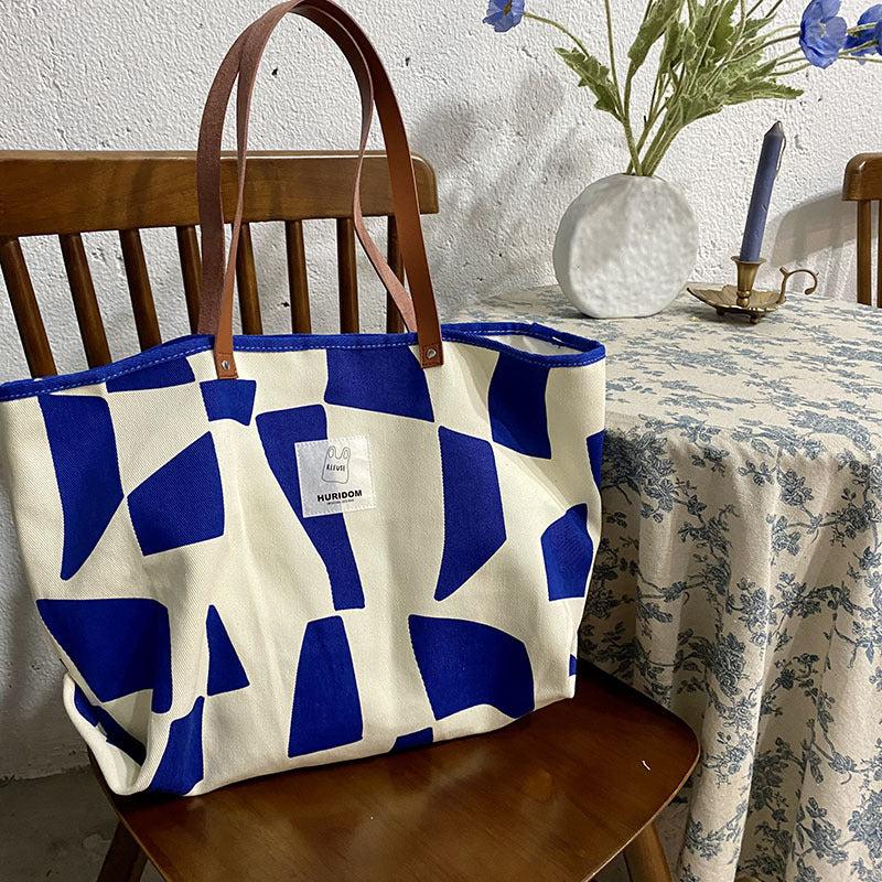 Casual Pattern Canvas Shoulder Bag Large Tote Handbag For Shopping