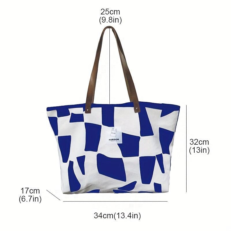 Casual Pattern Canvas Shoulder Bag Large Tote Handbag For Shopping