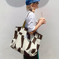 Casual Pattern Canvas Shoulder Bag Large Tote Handbag For Shopping