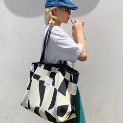 Casual Pattern Canvas Shoulder Bag Large Tote Handbag For Shopping