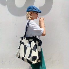 Casual Pattern Canvas Shoulder Bag Large Tote Handbag For Shopping
