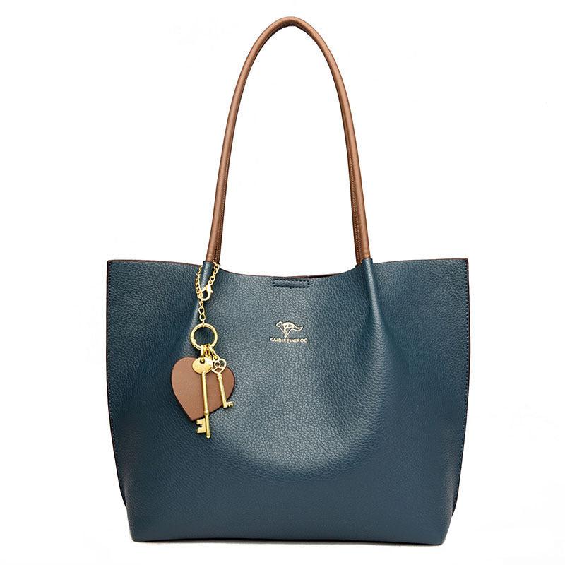 Classic Litchi Embossed Tote Bag Large Capacity Women's Handbag & Shoulder Purse